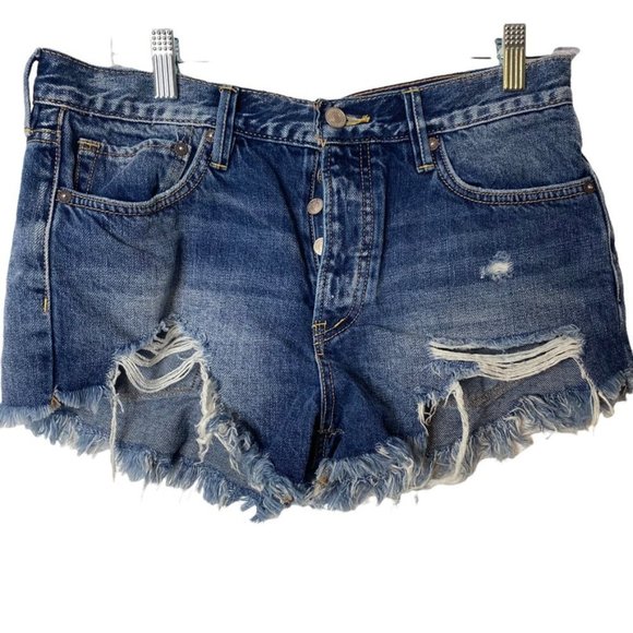 We the Free distressed denim jean shorts size 27 button fly - Picture 2 of 6